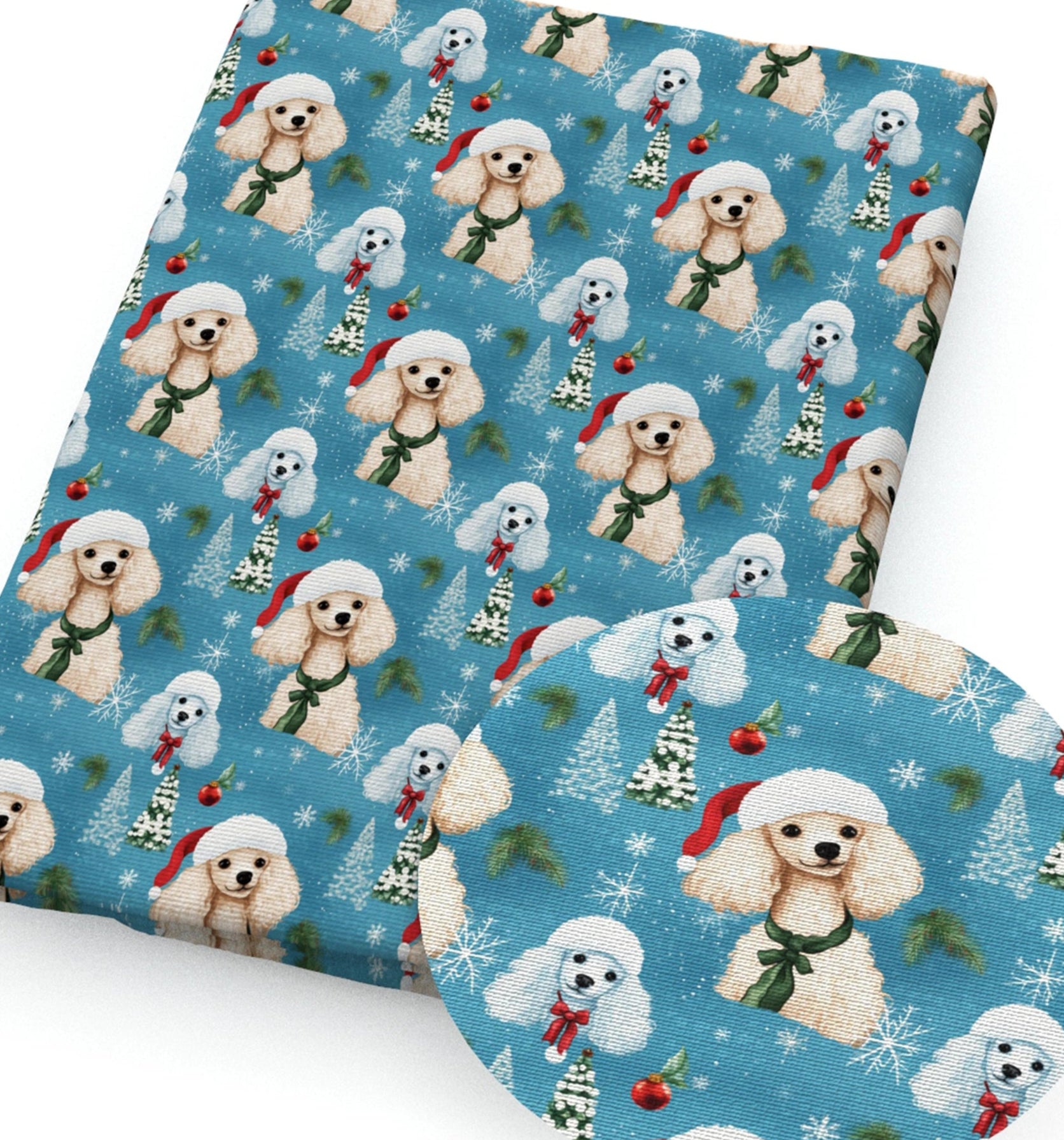 Christmas Poodles PolyCotton Fabric Half Yard (18” x 55”)
