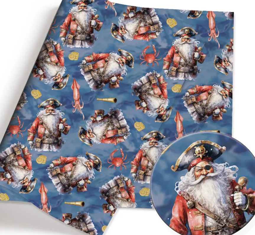 Pirate Santa polyCotton Fabric Half Yard (18” x 55”)