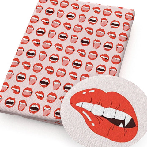 Lips Mouth Fangs vampire polyCotton Fabric Half Yard (18” x 55”)