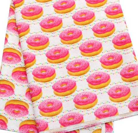 Pink donuts polyCotton Fabric Half Yard (18” x 55”)