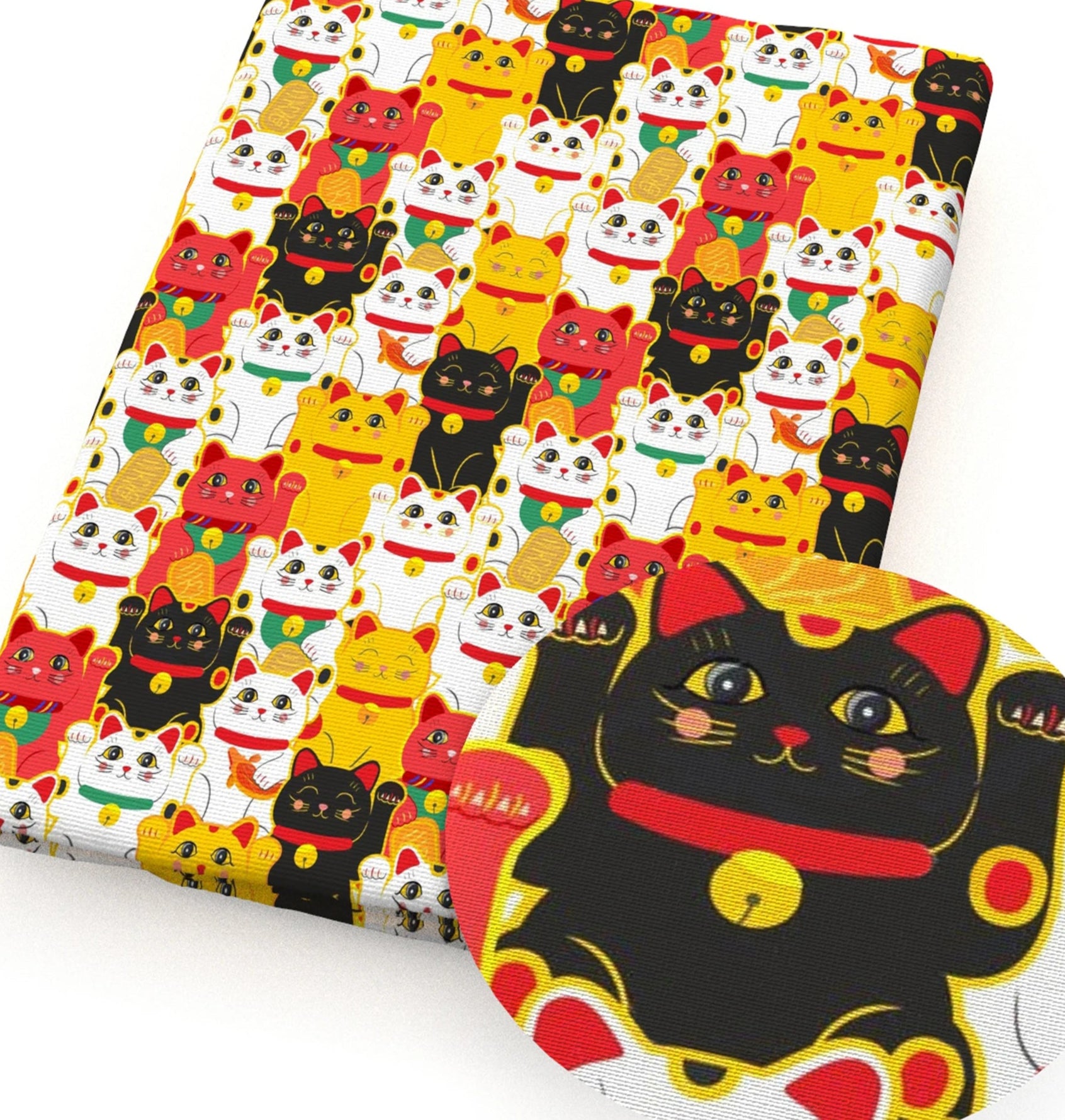 Maneki neko Japanese lucky cat polyCotton Fabric Half Yard (18” x 55”)