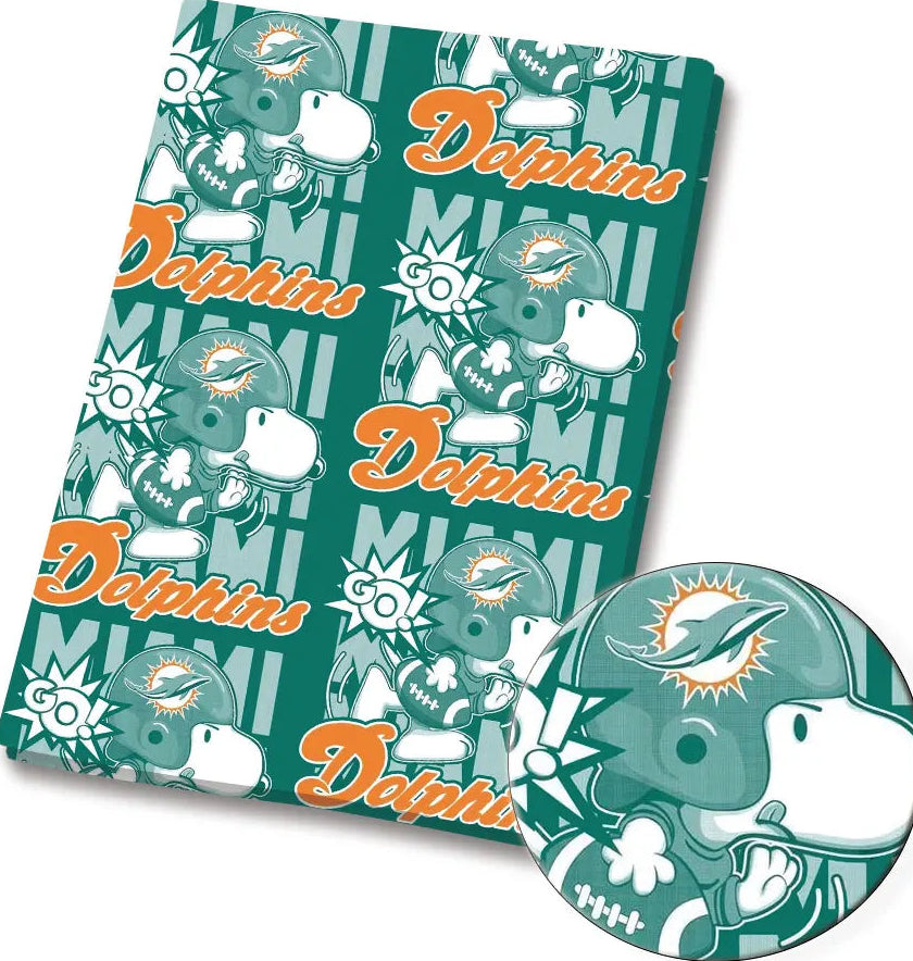 Snoopy Miami Dolphins polyCotton Fabric Half Yard (18” x 55”) 33366