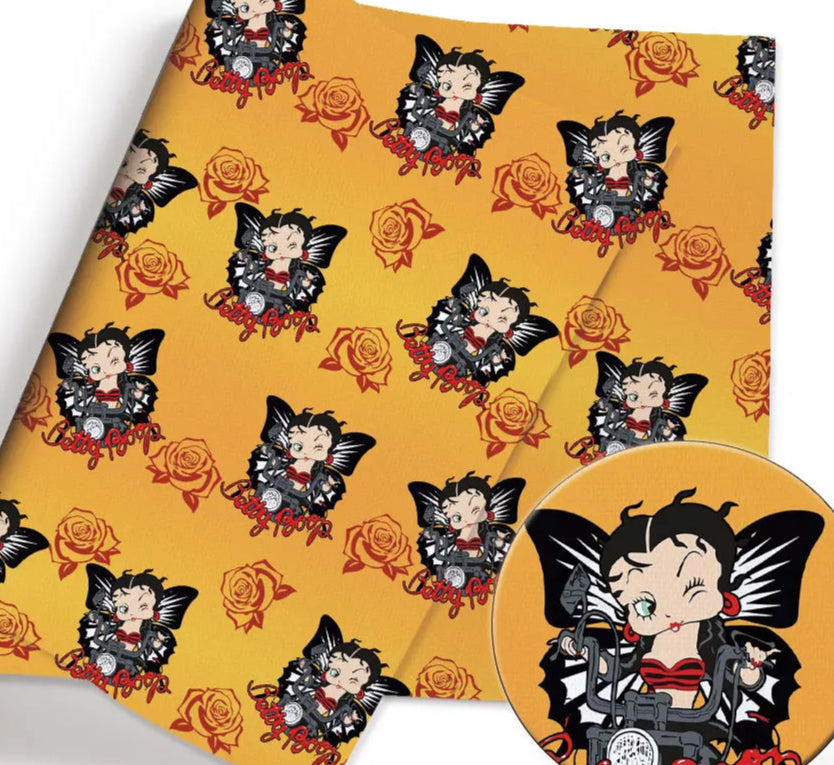 Betty Boop Biker Butterfly PolyCotton Fabric Half Yard (18” x 55”)