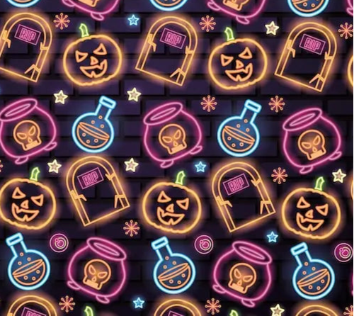 Neon Halloween Signs polyCotton Fabric Half Yard (18” x 55”)