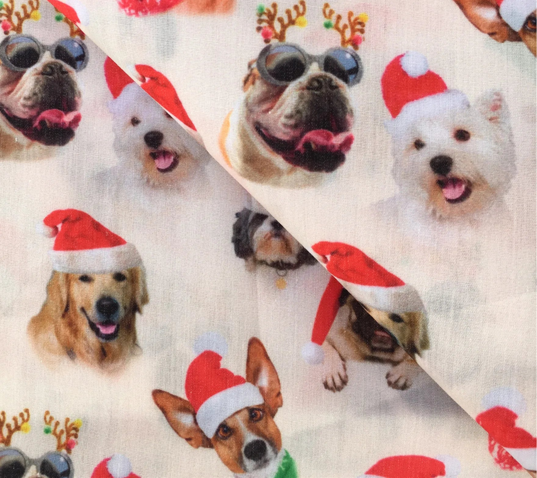 Christmas dogs PolyCotton Fabric Half Yard (18” x 55”)