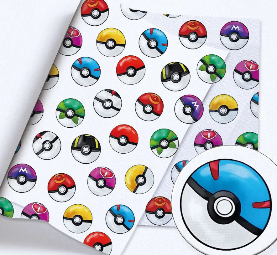 Pokeball Cotton Fabric Half Yard (18” x 55”)