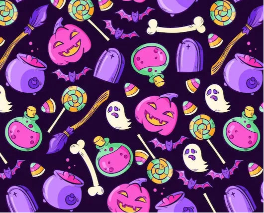 Pink Purple Halloween polyCotton Fabric Half Yard (18” x 55”)