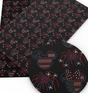 USA Mickey fireworks  polyCotton Fabric Half Yard (18” x 55”)