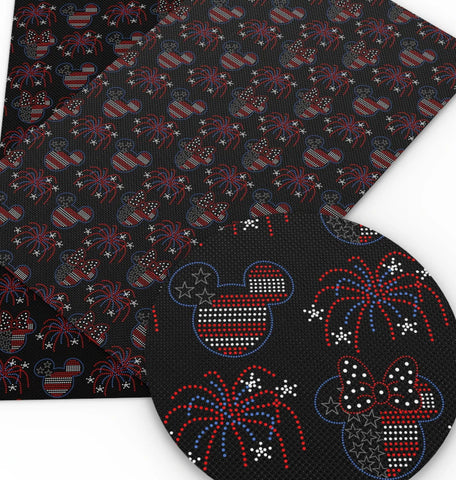 USA Mickey fireworks  polyCotton Fabric Half Yard (18” x 55”)