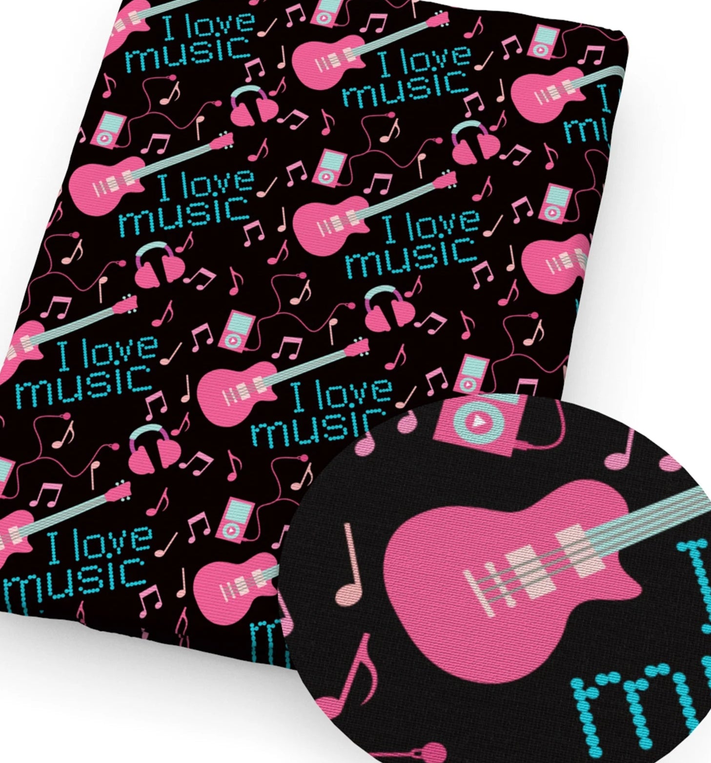 Pink Guitar Music polyCotton Fabric Half Yard (18” x 55”)