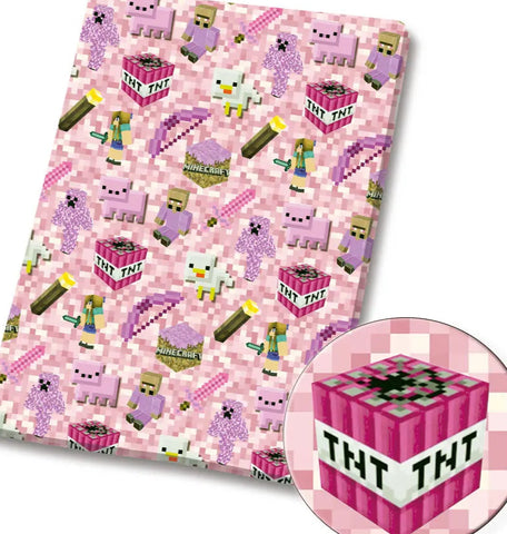 Pink Minecraft polyCotton Fabric Half Yard (18” x 55”)