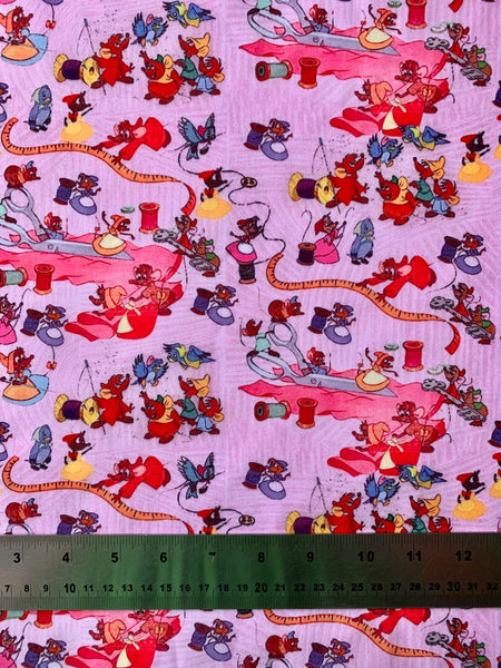 Offcut Cinderella Mice Polycotton Fabric