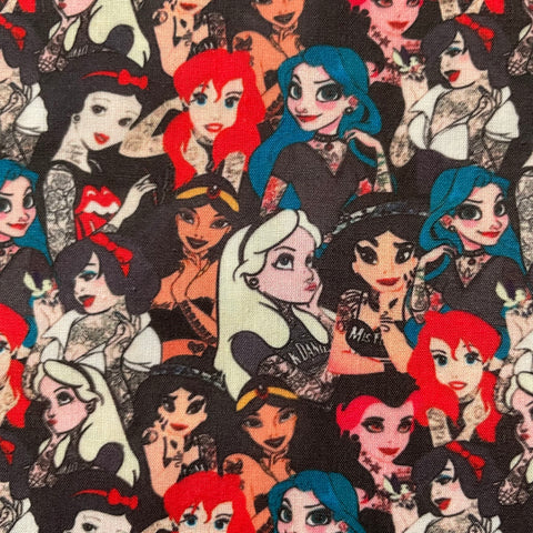 Princess rebels tattoo Alice Ariel Polycotton Fabric