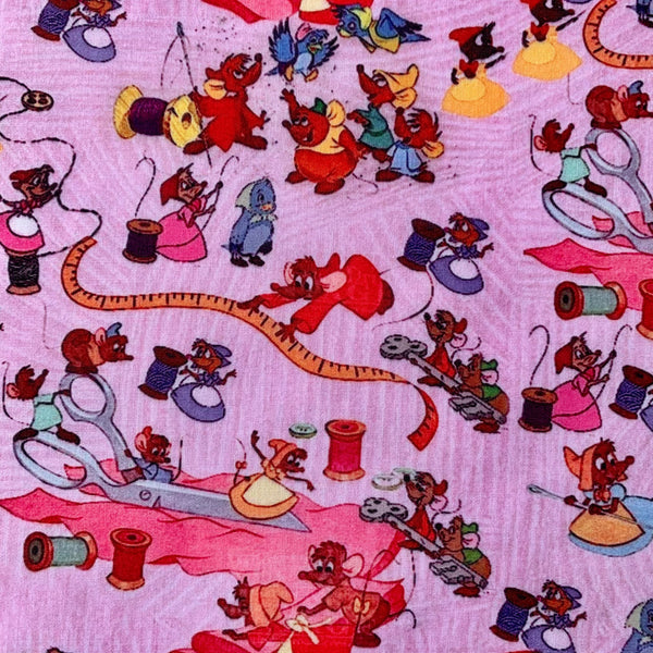 Offcut Cinderella Mice Polycotton Fabric