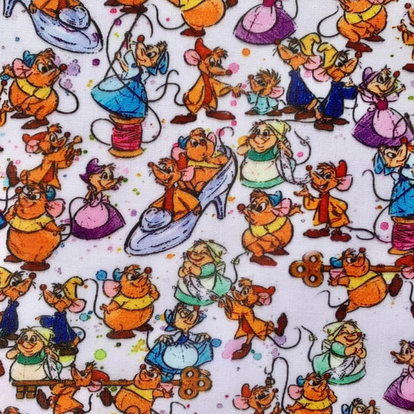 Offcut Cinderella Mice Polycotton Fabric