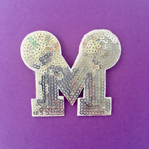 Sequin Silver M Embroidered Patch