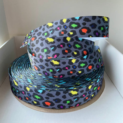 Rainbow Leopard Print Grosgrain Ribbon