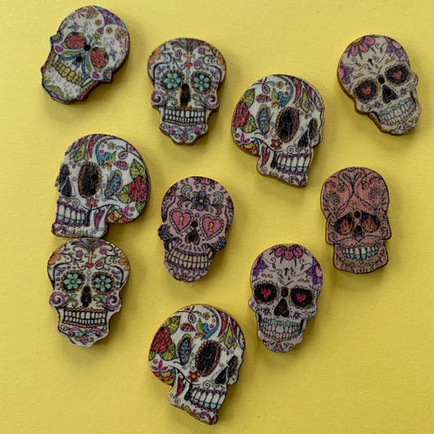 Skull Wooden Button Mix