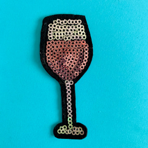 Sequin Wine Glass Embroidered Patch