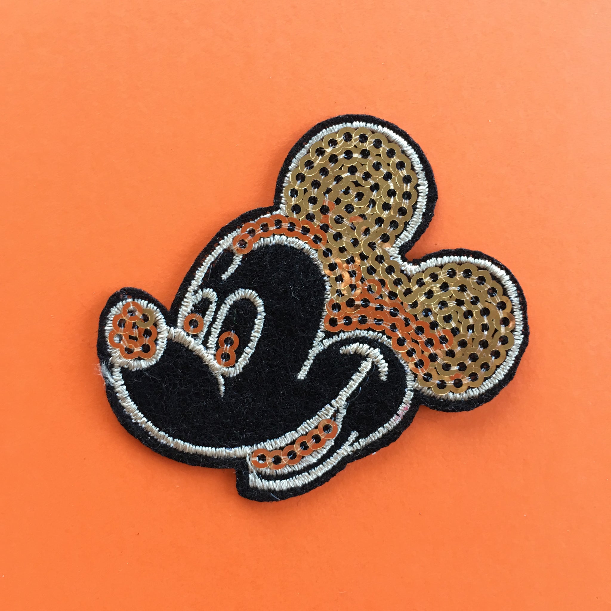 Gold Sequin Mickey Embroidered Patch