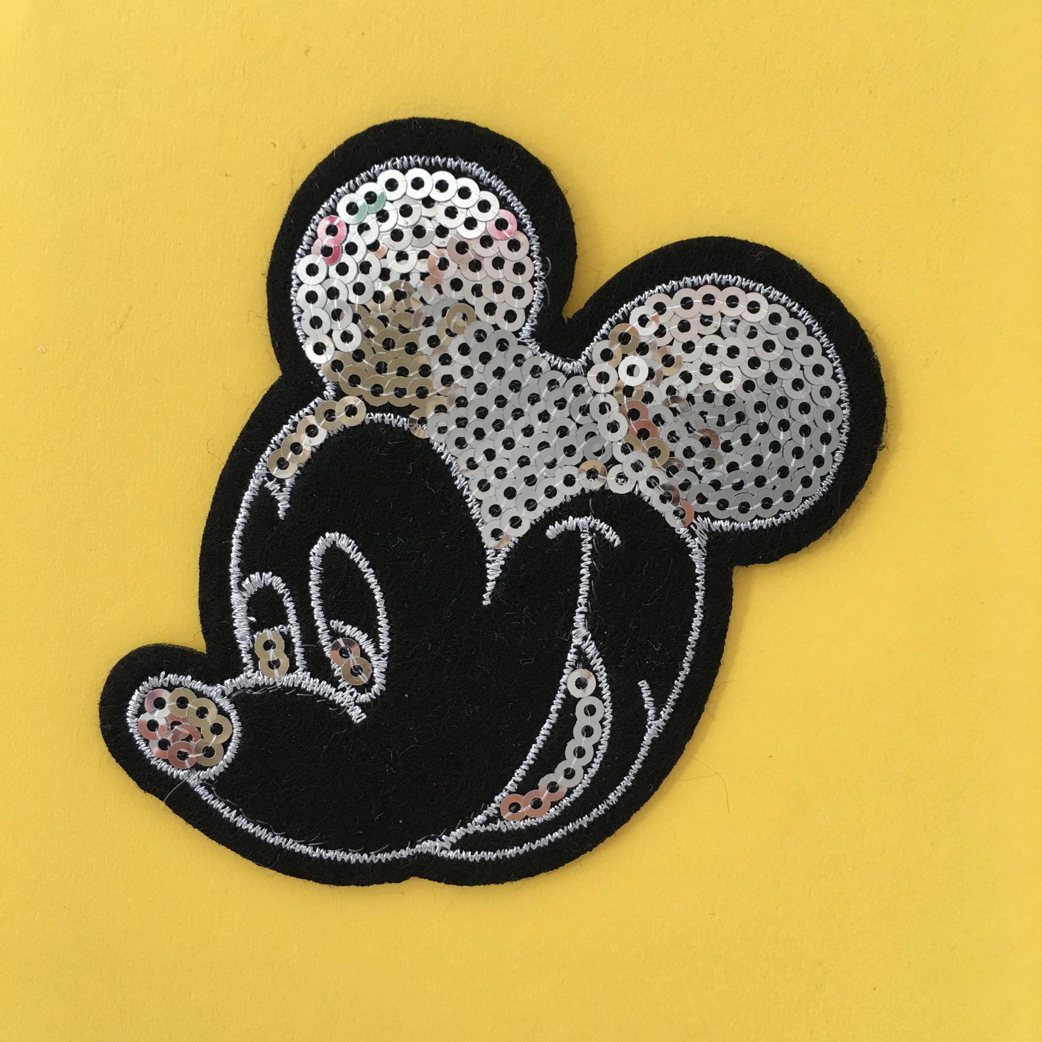 Silver Sequin Mickey Embroidered Patch