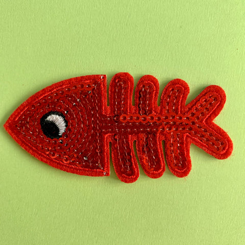 Sequin Fish Skeleton Embroidered Patch