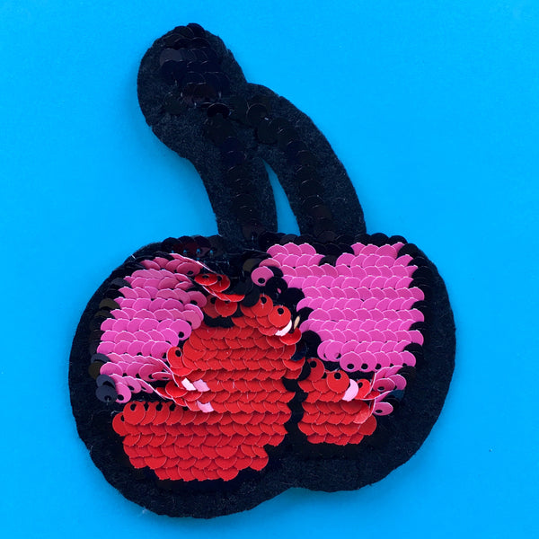 Reversible Sequin Cherry Embroidered Patch