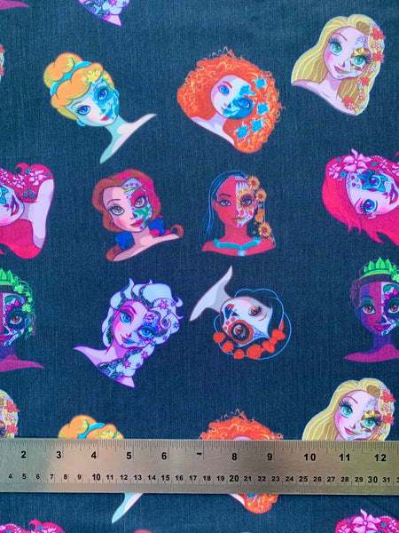 Offcut sugar skull princess Polycotton Fabric