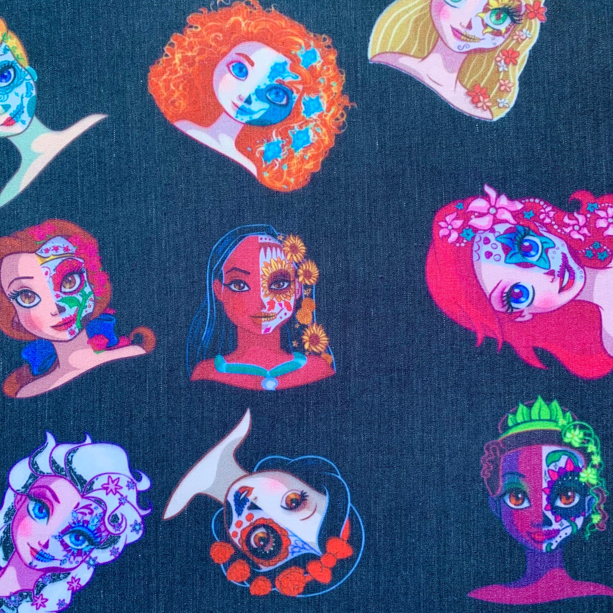 Offcut sugar skull princess Polycotton Fabric