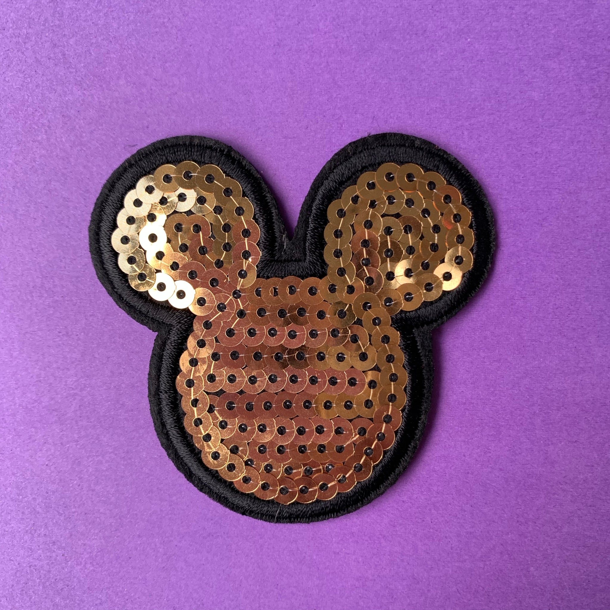 Gold Sequin Mickey Embroidered Patch