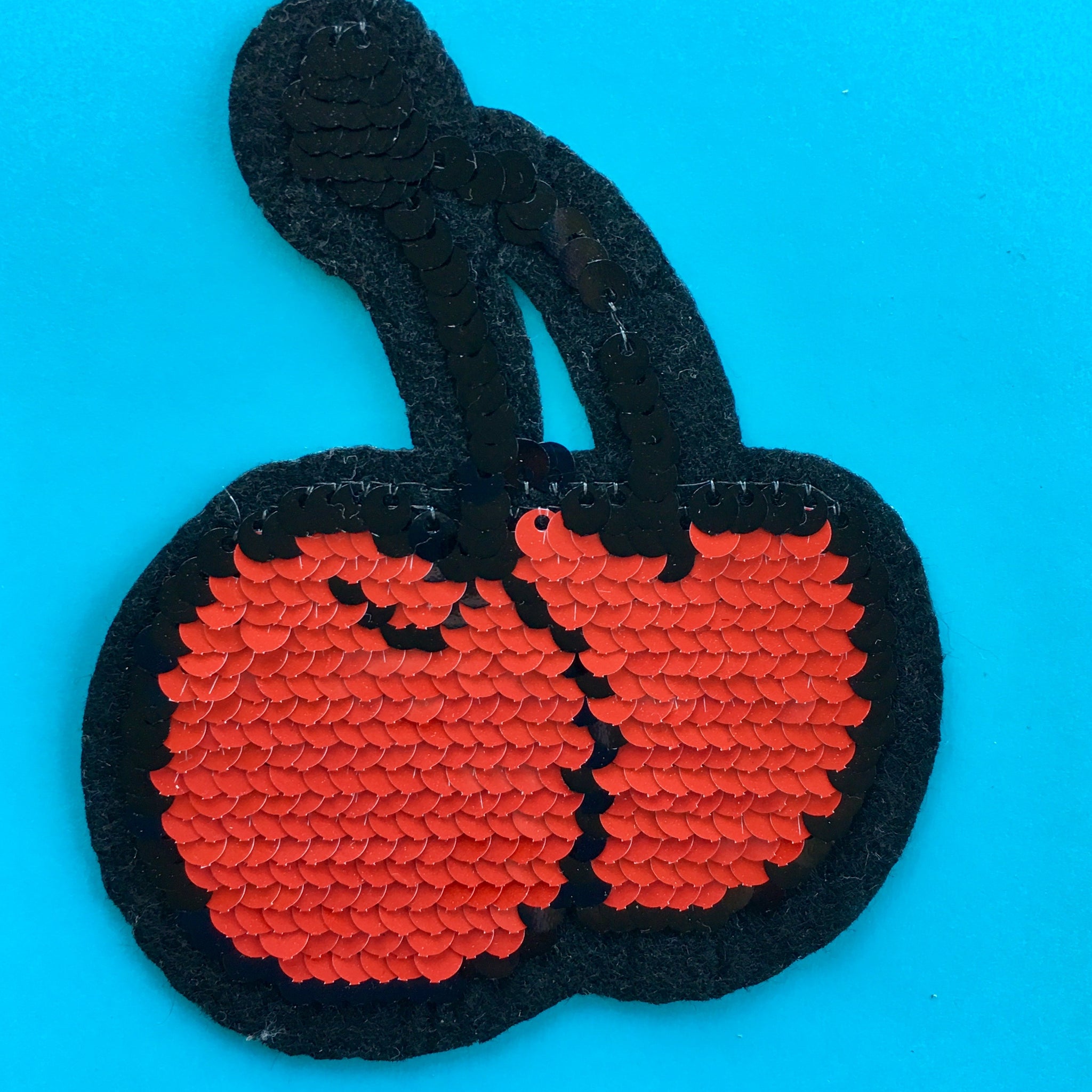 Reversible Sequin Cherry Embroidered Patch